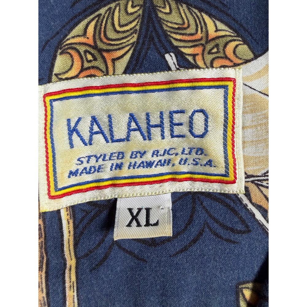 Kalaheo Hawaii Aloha Shirt Mens XL Blue Canoe Outrigger Hawaiian Camp Made USA - Picture 2 of 9